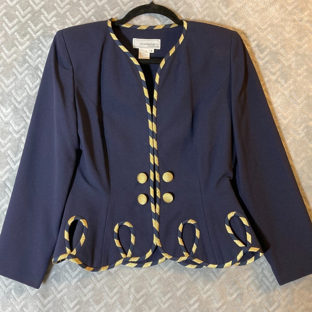 Warren Petites Vintage Women's Blazer Size 6P‎ Blue & Gold Buttons Band Look